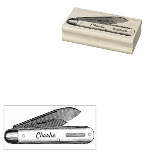 Tampons Encreurs Cottagecore Vintage Pocket Knife Nom personnalisé