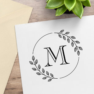 Tampons Encreurs Couronne de feuilles rondes monogramme initial