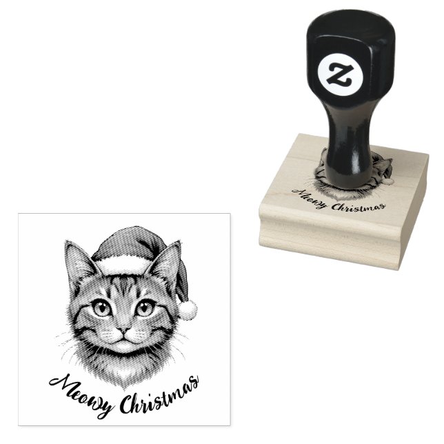 Tampons Encreurs Custom Cute Christmas Cat with Santa Hat (Tamponné)