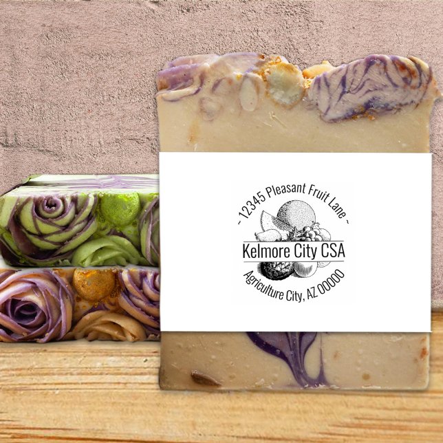 Tampons Encreurs Custom Mixed Fruit Artwork Round Address Nom (Créateur téléchargé)