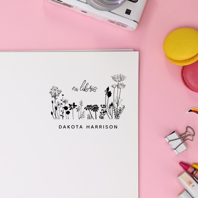 Tampons Encreurs Custom Name Rustic Wildflowers Book  (Créateur téléchargé)