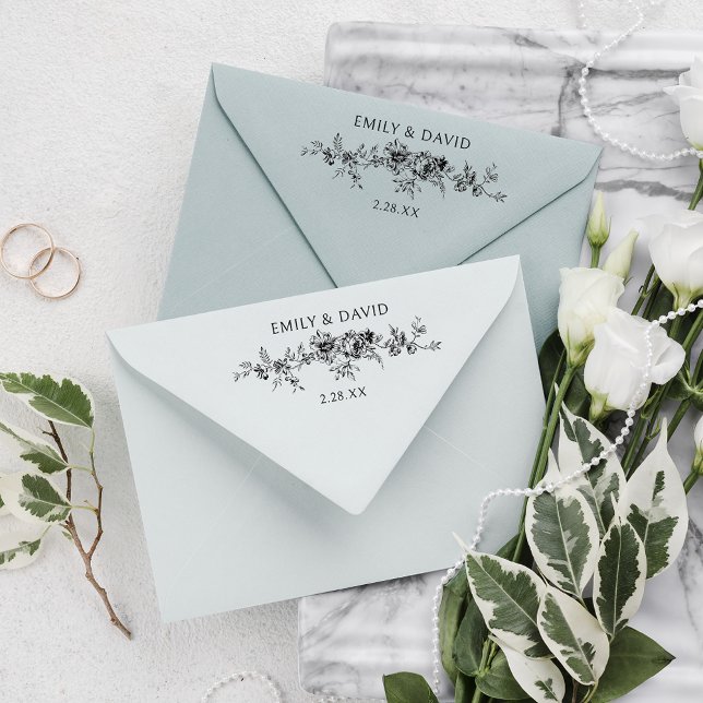 Tampons Encreurs Customisé Élégant gravé bleu floral (Créateur téléchargé)