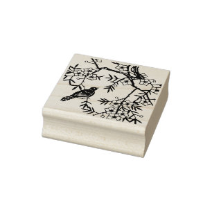 Tampons Encreurs Cute Black Bird Tree Branches Fleurs Berries