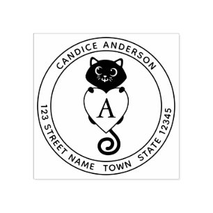 Tampons Encreurs Cute Chat Noir Avec Monogramme Coeur