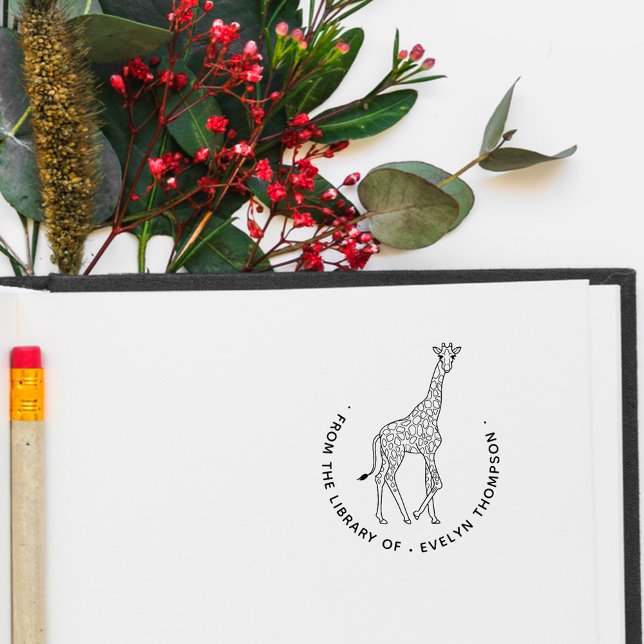 Tampons Encreurs Cute Giraffe Livre Personnalisé De La Bibliothèque (Créateur téléchargé)