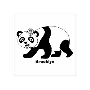 Tampons Encreurs Cute happy panda bear with flower cartoon