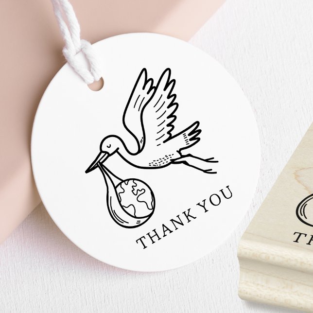 Tampons Encreurs Cute Stork Baby Shower Thank You (small baby shower stamp for favor tags)