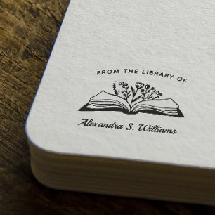 Tampons Encreurs De la bibliothèque de Votre Nom Livre Ouvert Fleur