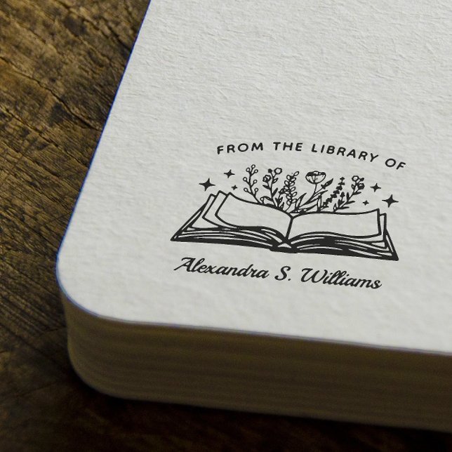 Tampons Encreurs De la bibliothèque de Votre Nom Livre Ouvert Fleur (Créateur téléchargé)