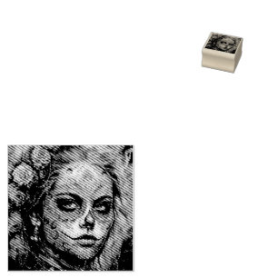 Tampons Encreurs Dia de los Muertos visage turquoise peint