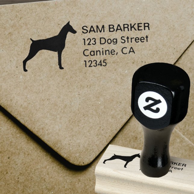 Tampons Encreurs Doberman Pinscher Silhouette Adresse de retour (Créateur téléchargé)