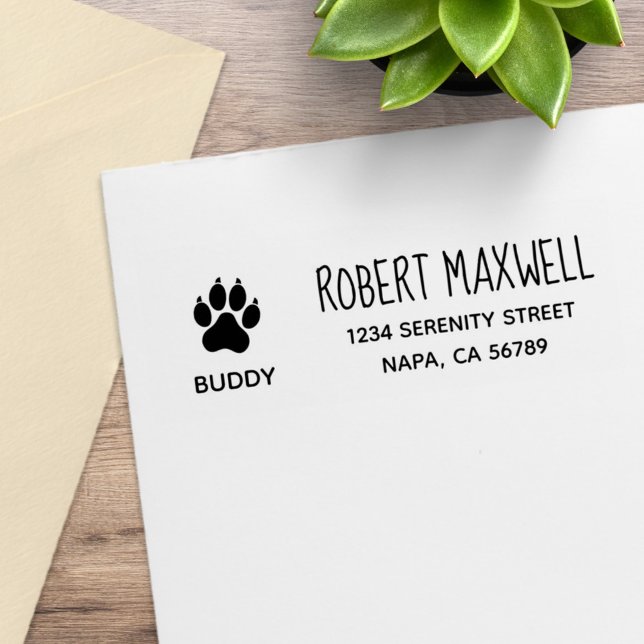 Tampons Encreurs Dog Paw Print Return Address with Pet Name (Créateur téléchargé)