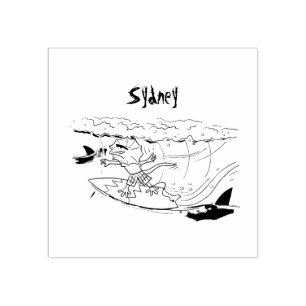 Tampons Encreurs Drôle caricature de surf de lézard au cou