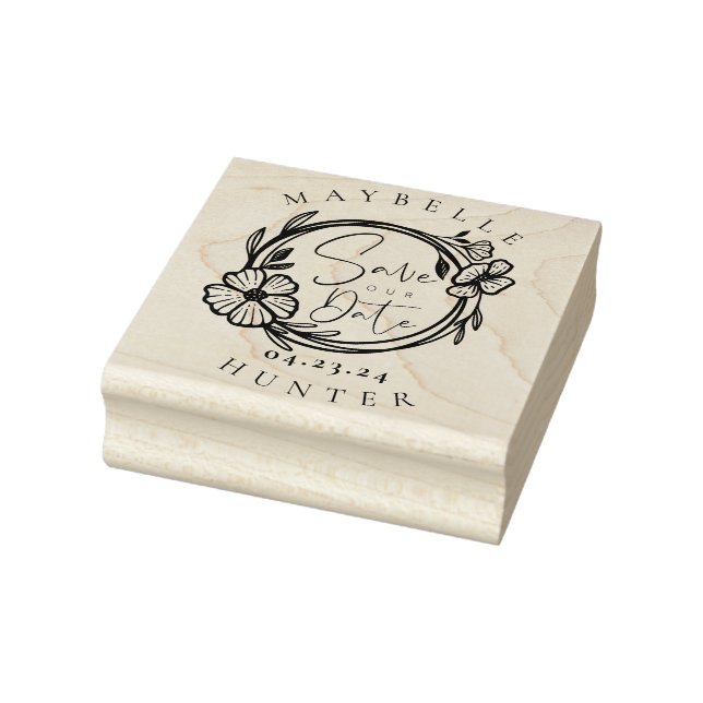 Tampons Encreurs Élégant Boho Floral Wreath Enregistrer La Date (Tampon)