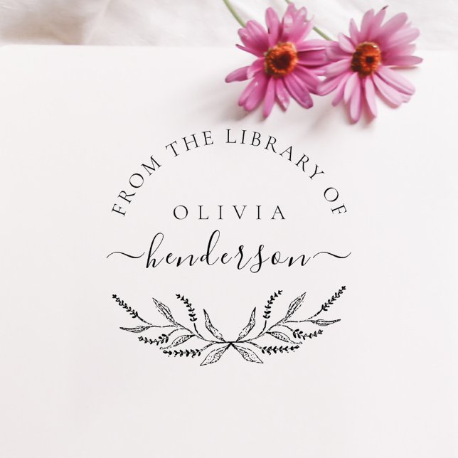 Tampons Encreurs Élégant Botanique Lavande Livres de bibliothèque p (Elegant Botanical Lavender Custom Library Books Rubber Stamp)
