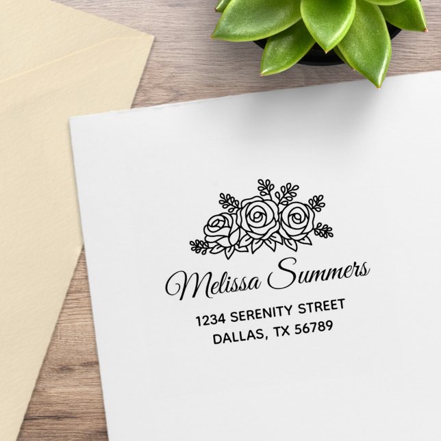 Tampons Encreurs Élégant Bouquet de fleurs Roses Adresse 2 (Créateur téléchargé)