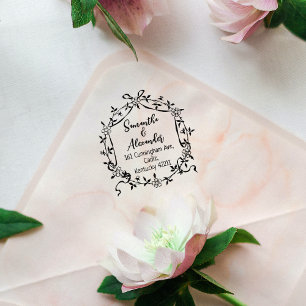 Tampons Encreurs Élégant Floral Adresse de retour Couple