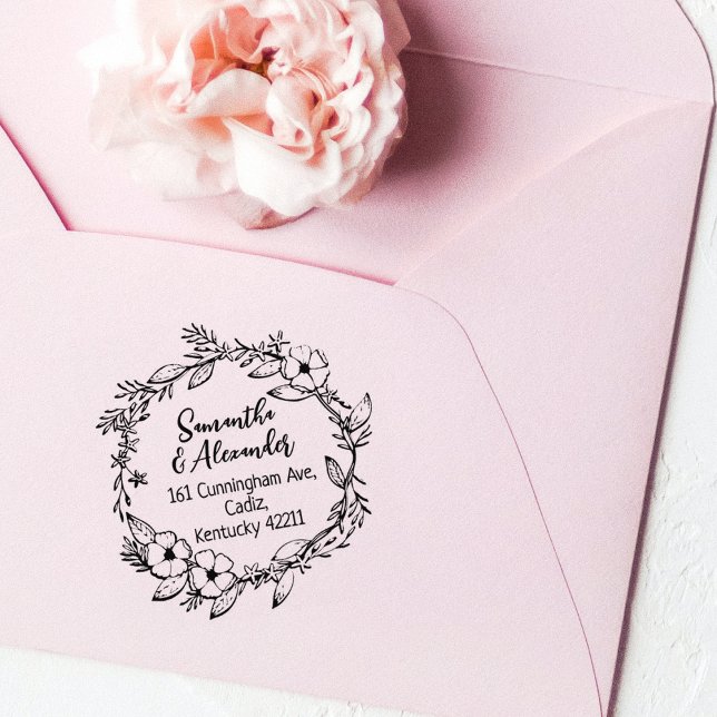 Tampons Encreurs Élégant Floral Adresse de retour Couple (Créateur téléchargé)