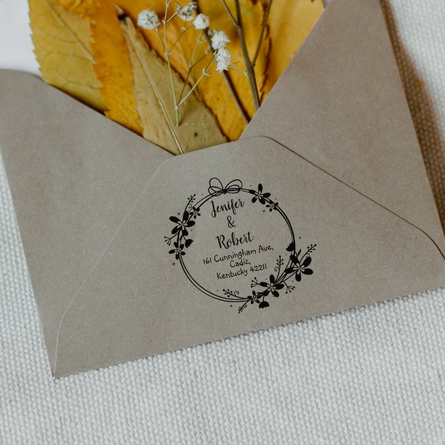 Tampons Encreurs Élégant Floral Adresse de retour Couple (Créateur téléchargé)