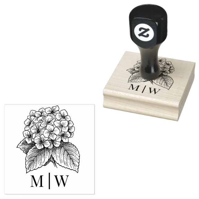 Tampons Encreurs *Elégant Hydrangea Bouquet Mariage Initiales en co (Tamponné)