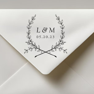 Tampons Encreurs Elegant Laurel Monogram Mariage Enregistrer la dat