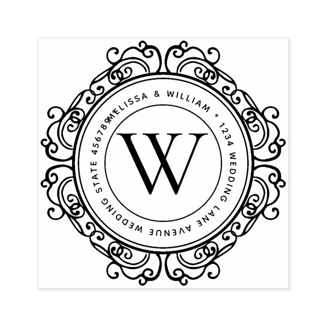 Tampons Encreurs Élégant Mariage d'adresse Monogram (Impression)