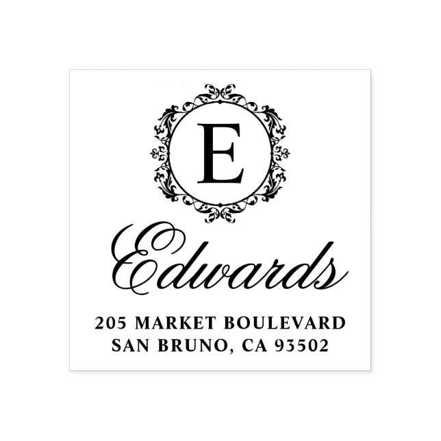 Tampons Encreurs Élégant Monogramme Script Nom de famille Adresse d (Impression)