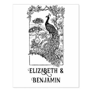 Tampons Encreurs Elégant Peacock in Garden Couple Nom initial