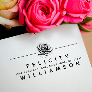 Tampons Encreurs Élégant Rose Floral Fleur de fleurs Adresse de ret
