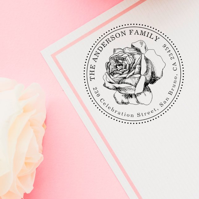 Tampons Encreurs Élégant Rose Illustration Arrondi Adresse de retou (Créateur téléchargé)