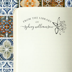 Tampons Encreurs Élégant Script Floral Du Livre De Bibliothèque
