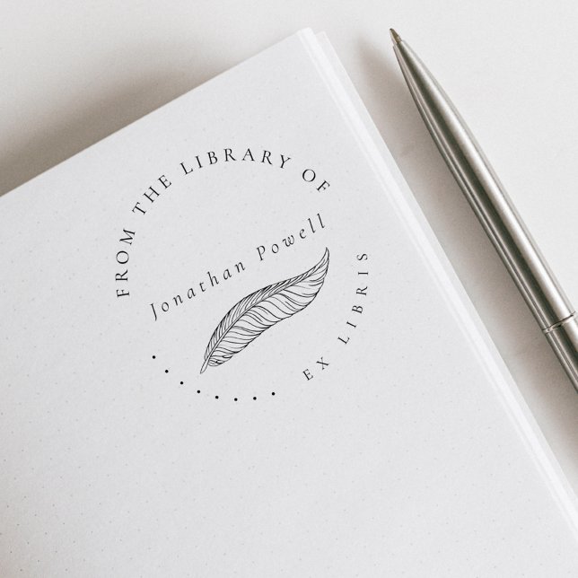 Tampons Encreurs Élégant stylo en plume Custom Ex Libris Livre de b (Elegant Classic Typography Vintage Feather Pen Custom Ex Libris Library Book Rubber Stamp)