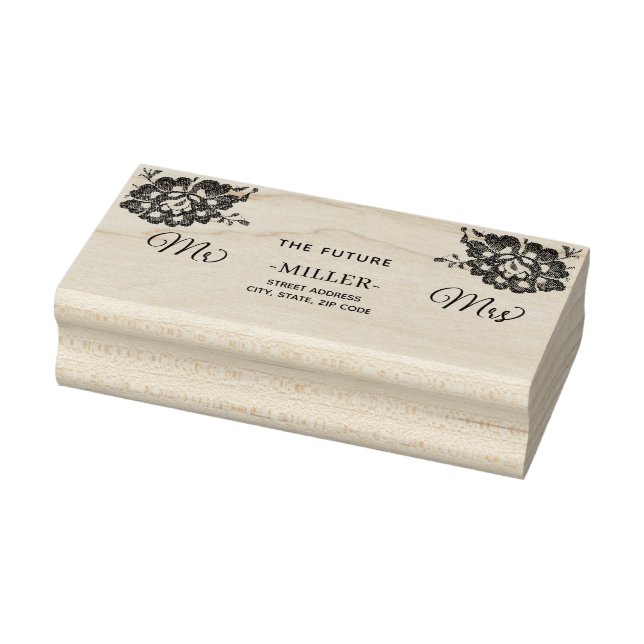 Tampons Encreurs Elégante dentelle florale sur Mariage bleu marine (Tampon)