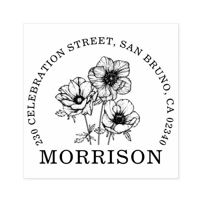 Tampons Encreurs Élégante Fleurs d'anémones Nom Arrondi Adresse de  (Impression)