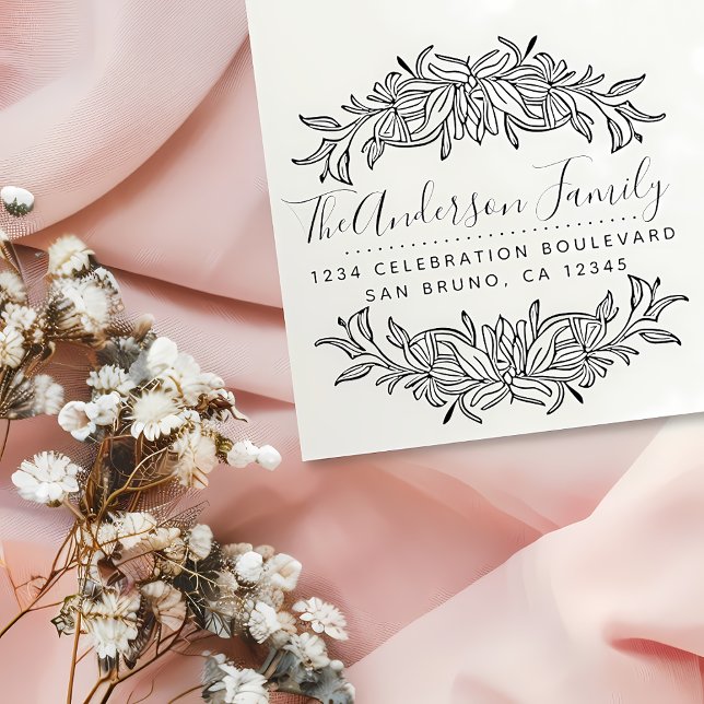 Tampons Encreurs Elégante frontière florale Personnalisée Nom de fa (Créateur téléchargé)