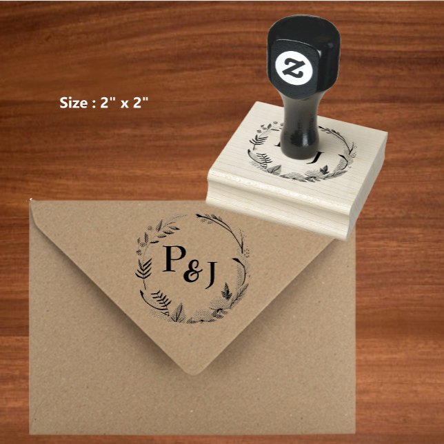 Tampons Encreurs Élégante mariée et Initiales de chambre Monogramme (Elegant Bride and Groom Initials Monogram Wedding Rubber Stamp)