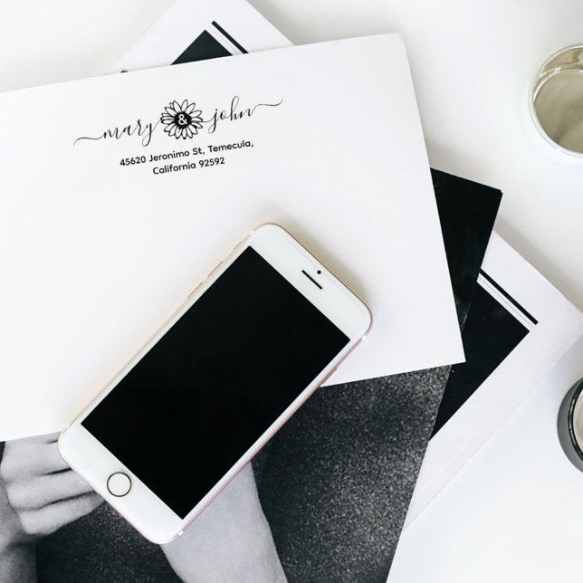 Tampons Encreurs Élégante Sunflower Script Couple Adresse de retour (Créateur téléchargé)