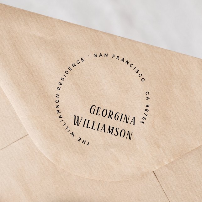 Tampons Encreurs Élégante typographie circulaire Nom Adresse de ret (Rubber Stamp Mock-up)