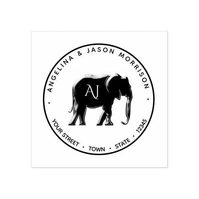 Tampons Encreurs Elephant Monogramme Adresse de retour (Impression)