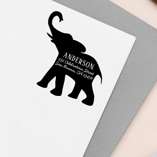 Tampons Encreurs Elephant Silhouette Nom de famille et adresse de r (Créateur téléchargé)
