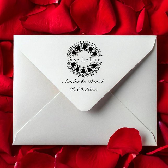 Tampons Encreurs Enregistrer la couronne de coeur d'amour de date (Romantic Save the date stamps)