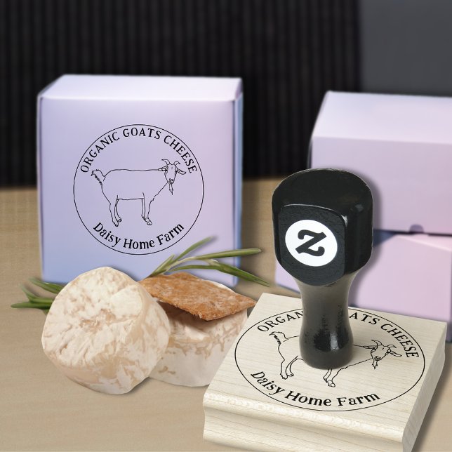 Tampons Encreurs Entreprise de Fromage de Chèvre (Goats cheese custom business ink rubber stamp with cute goat illustration )