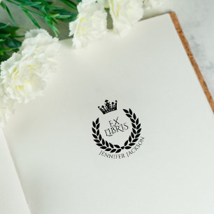 Tampons Encreurs Ex Libris Couronne et Couronne de Bibliothèque