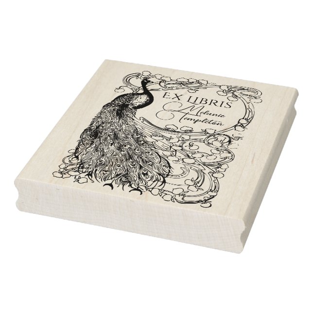 Tampons Encreurs Ex-libris Paon sur Branche Fleurie (Tampon)