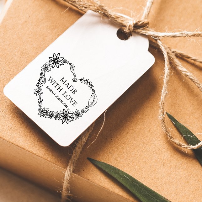 Tampons Encreurs Fabriqué Avec Amour Floral Heart Wreath Personnali (Made With Love Floral Heart Wreath Personalized Rubber Stamp)
