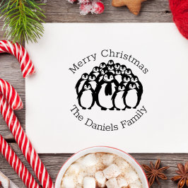 Tampons Encreurs Famille de pingouins de Noël Joyeux Monogramme