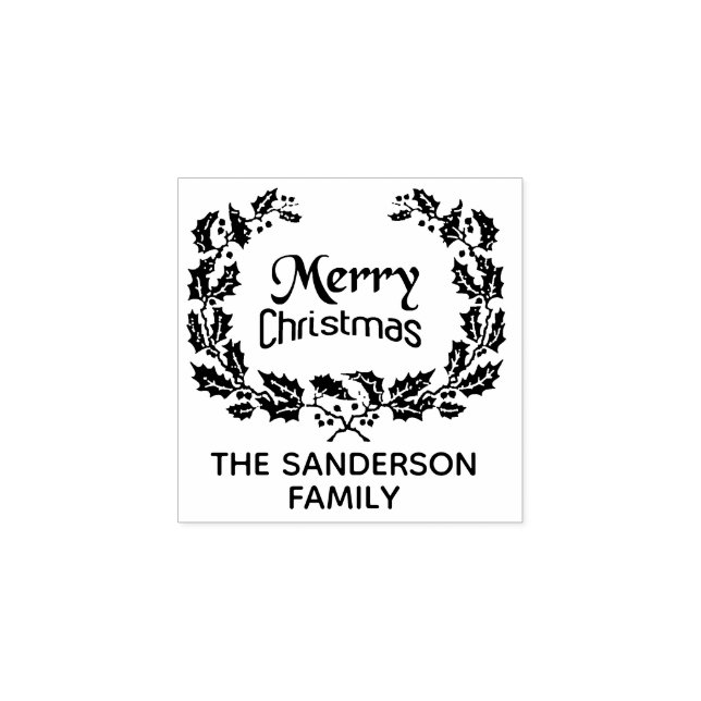 Tampons Encreurs Famille personnalisée Noël Holly Wreath (Impression)