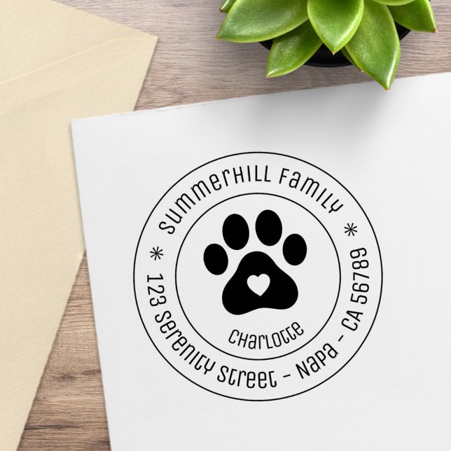 Tampons Encreurs Family Name Pet Paw Print Round Address (Créateur téléchargé)