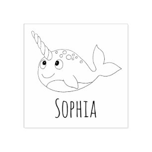 Tampons Encreurs Filles Cute Rainbow Narwhal & Name School Boplate