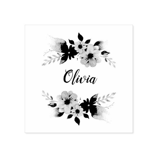 Tampons Encreurs Filles Floral Aquarelle Fleurs et Nom Plaque (Impression)